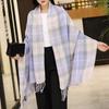 Soft Knitted Wool Shawl Cold-proof Long Neckscarf with Tassel Gifts Classic Plaid Scarf  Women
