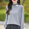 A Unique Semi-high Neck Floral Beaded Knitted Base Layer for Women's New Style, Gentle Spring and Autumn