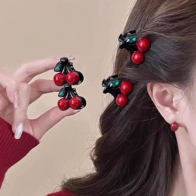 Women's Cute Cherry Hair Claw Clip - Small Side Clip for Baby Bangs and Princess Headwear Accessories