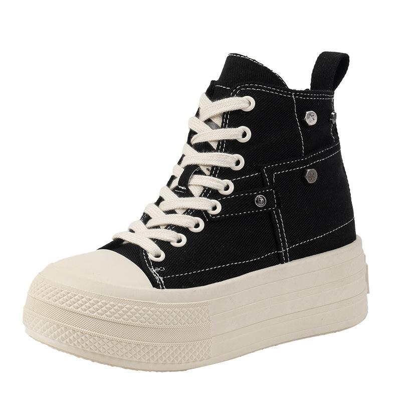 2025 Korean Version of Casual Martin Boots Women's Canvas Shoes Autumn New Lace-up Short Tube Retro Square Head Breathable Increase