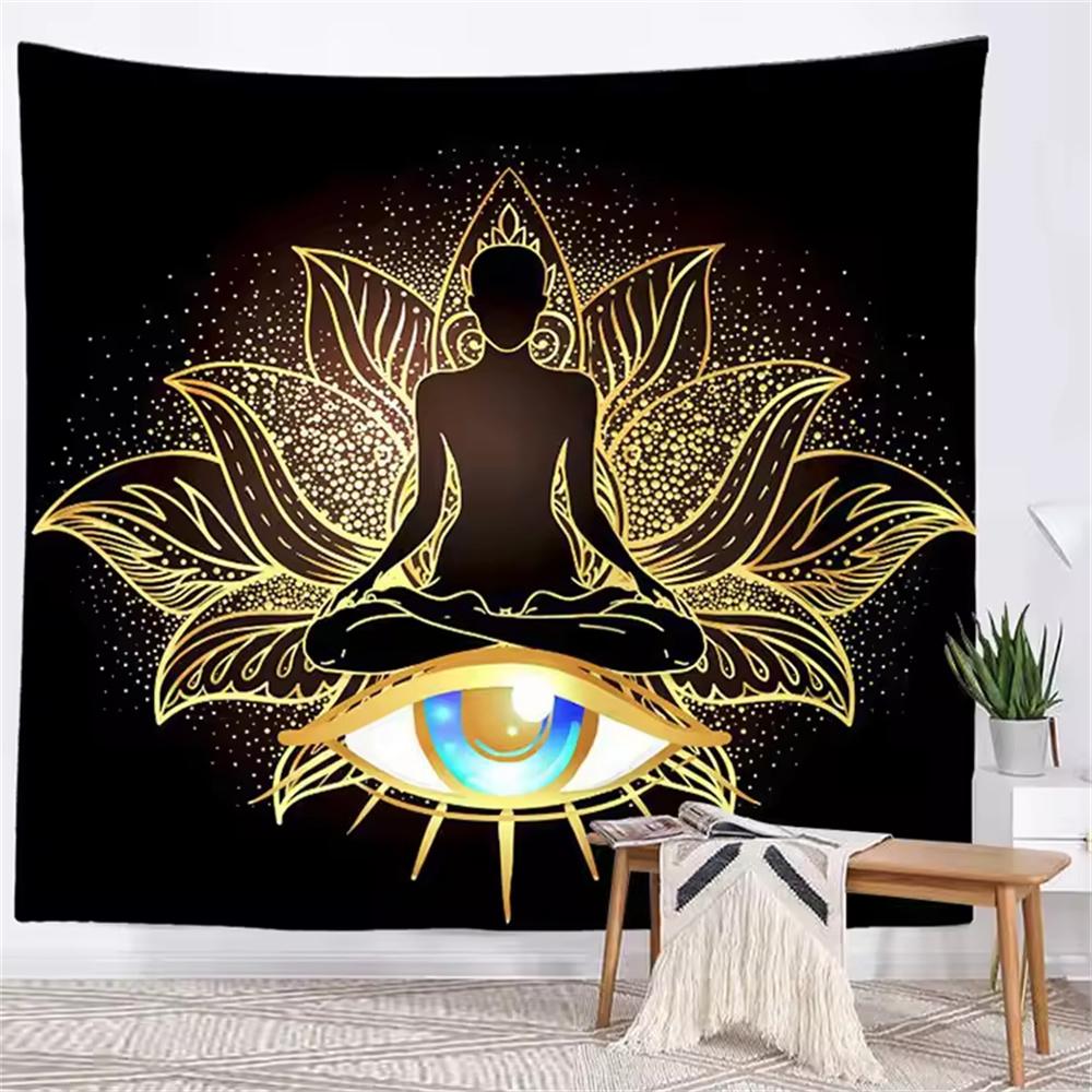 Indian Buddha Statue Meditation 7 Chakra Tapestry Wall Hanging Mandala Tapestries Psychedelic Yoga Background  Cloth Blanket 74x94cm(29x37in)