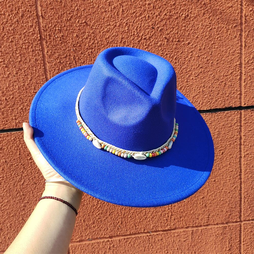 

Large Brim Fedora Hat for Men and Women Jazz Hat Autumn and Winter Beaded Accessories All-match Felt Hat Church Panama sombreros 56-58CM