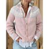 Womens Color Block Knit Cardigan Loose Fit Long Sleeve Geometric Casual Commute Style