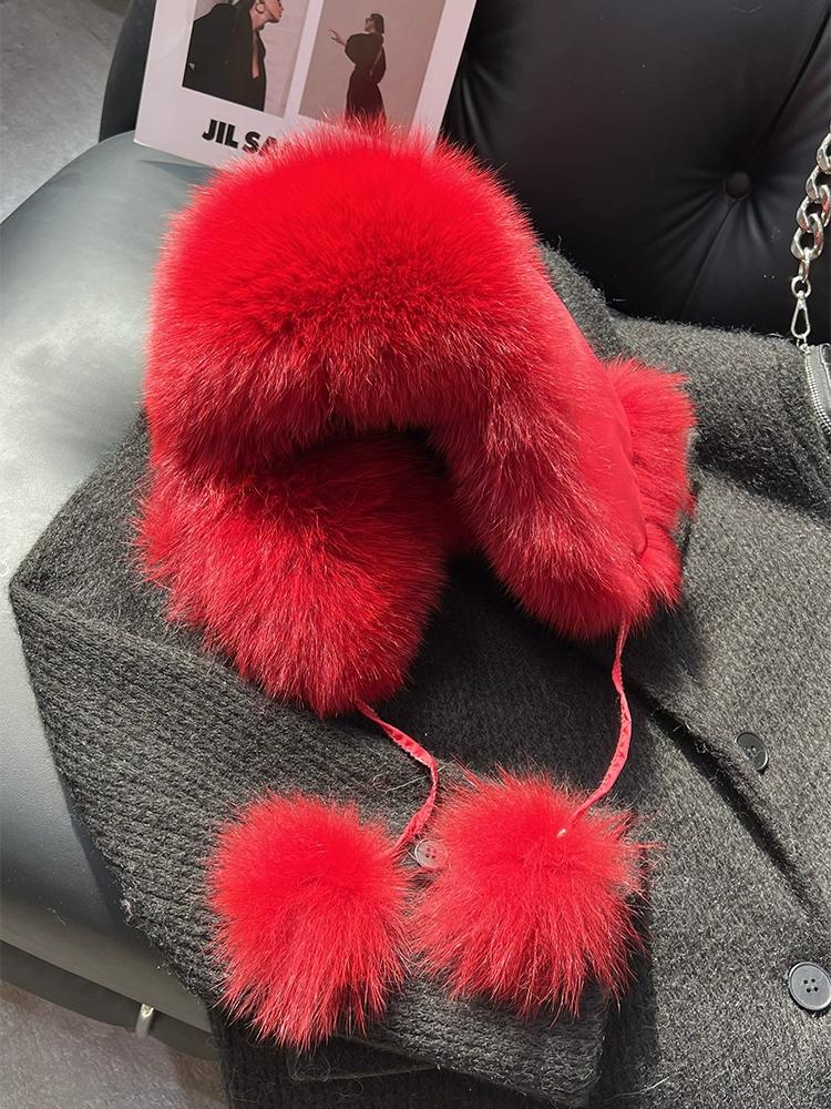 Fox Fur Ear Protection Fur Lei Feng Hat Female Ski Hat Parent-child Furry Hat Headband Hat Thickened Warm Snow Hat