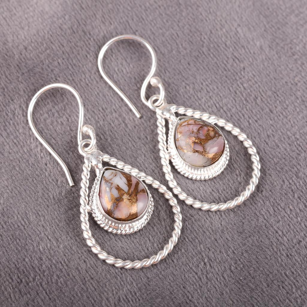 Pink Opal Turquoise Gemstone Jewelry, 925 Solid Sterling Silver Earrings, Opal Silver Earrings Balancing Jewelry For Gift