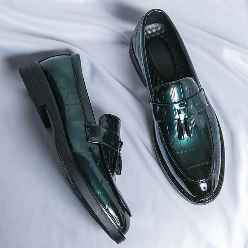 

Великобритания Новый Дизайнер Мужские Зеленые Кисточки Острый Носок Повседневная Нарядная Обувь Лоферы Формальная Свадебная Обувь Zapatos Hombre 38