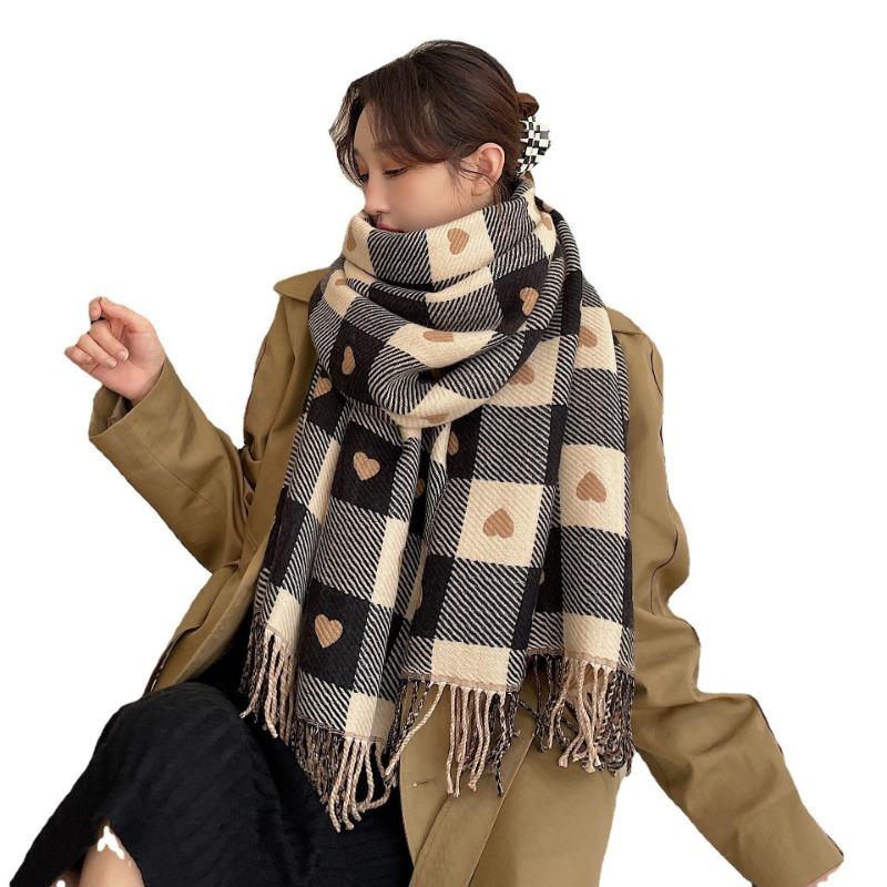 Imitation cashmere versatile love plaid scarf thickened tassel warm air conditioner shawl scarf