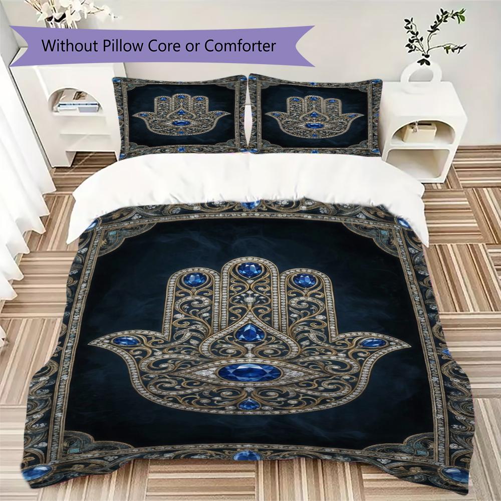 Hand of Fatima Pattern Bedding Uilt Set Uilt Cover Pillowcase Home Decoration Birthday Gift (1 * Duvet Cover + 2 * Pillowcase  Without Core)96