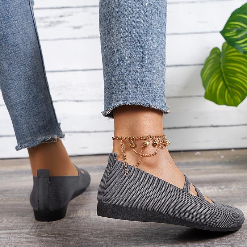 Women's Summer New Flat Single Shoes Women's Shallow Peas Shoes Cool Breathable Mom Shoes Large Size Casual Shoes