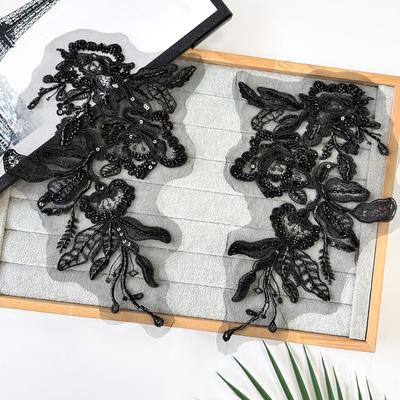 Black And White Beads Embroidery Sequins Embroidery Cloth Stickers Hand Wedding Dress Evening Dress Bone Line Flower Decoration Decal Accessories