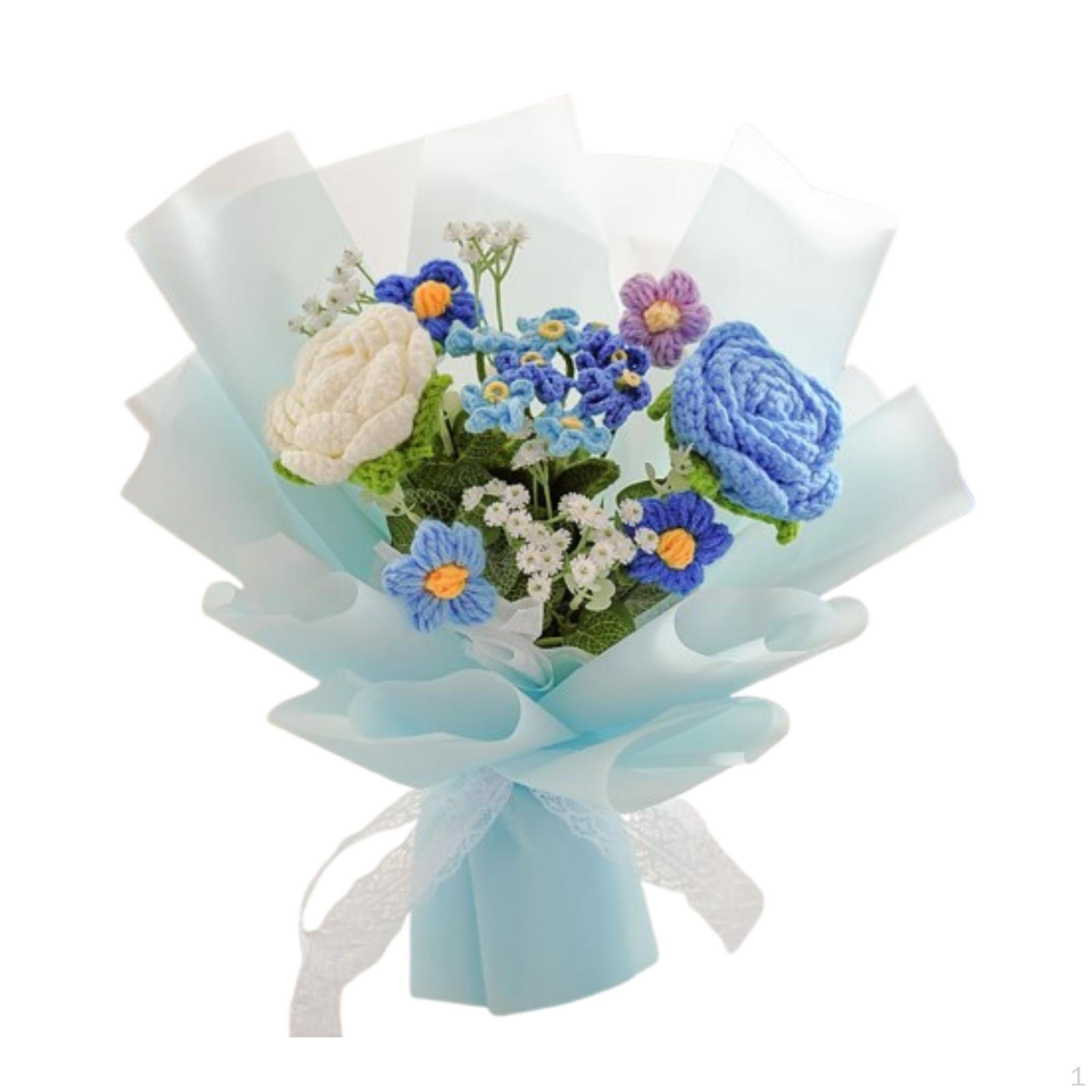 

Artificial Floral Arrangement Crochet Flowers Bouquet for Mom Wife Holiday Gift синій