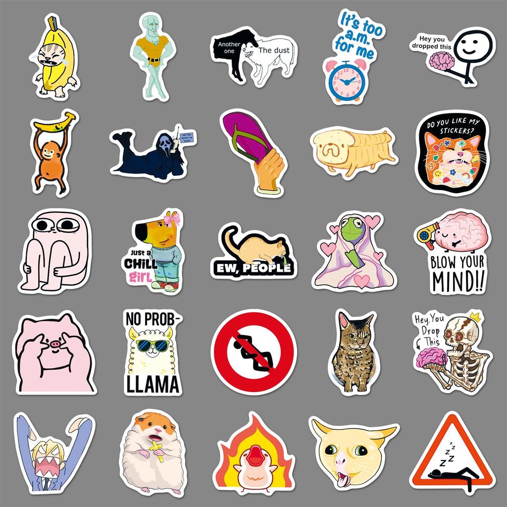 50 Fun Cartoon Emoji Doodle Stickers - Waterproof for Guitar, Refrigerator, and Journal