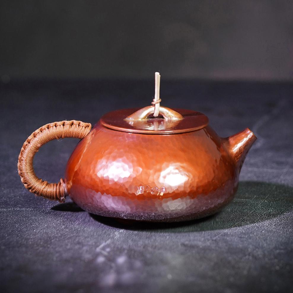 

Small purple copper pot, Yixing stone ladle kettle for brewing tea, Handmade pure copper teapot, Vintage tea set, 320ml