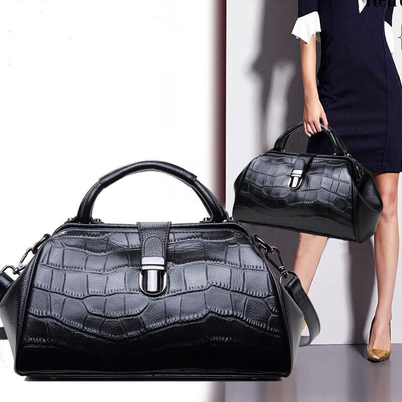 Vintage Alligator Pattern Fashionable Large-capacity Leather Doctor Bag Commuting High-quality Women's Portable Shoulder