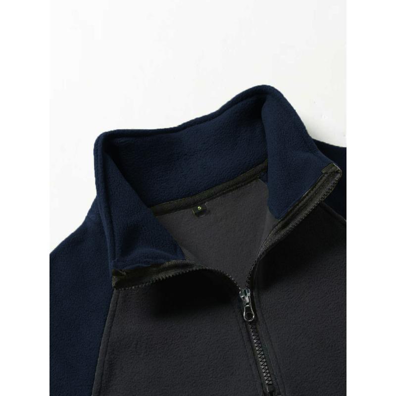 New Fleece Men's Polar Fleece Warm Autumn and Winter Color-blocked Velvet Pullover Stand-up Collar Top