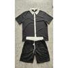 Mens Casual Color Block Breathable Thin Beach Shirt Shorts Set