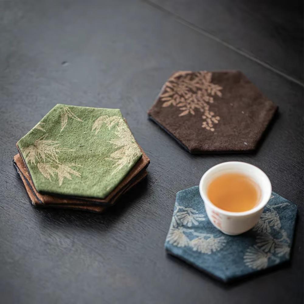 Hexagonal Tea Cup Insulated Mat Tie-Dye Fabric Teacup Holder Classic Table Mat Tea Room