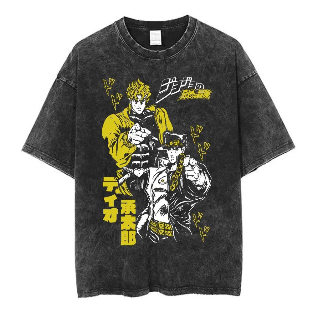 Anime Jojo Bizarre Adventure Akyoin Noriaki Graphic Print T-shirts Vintage Washed T Shirt Men Women Cotton Short Sleeve T Shirts