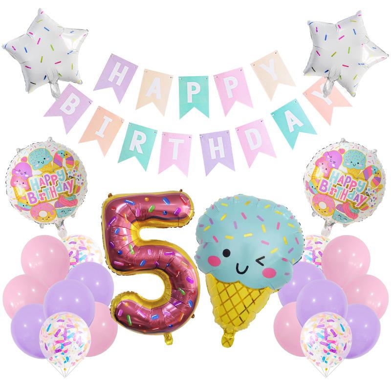 Ice Cream Balloon Set Digital Macaron La Flag Dessert Cake Children's Birthday Arrangement Party Decoration