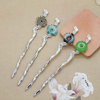 Metall Sicherheitsverschluss Haarstäbe im chinesischen Stil für Frauen Vintage Silberfarbe Hanfu Essstäbchen Haarstäbe Haarschmuck