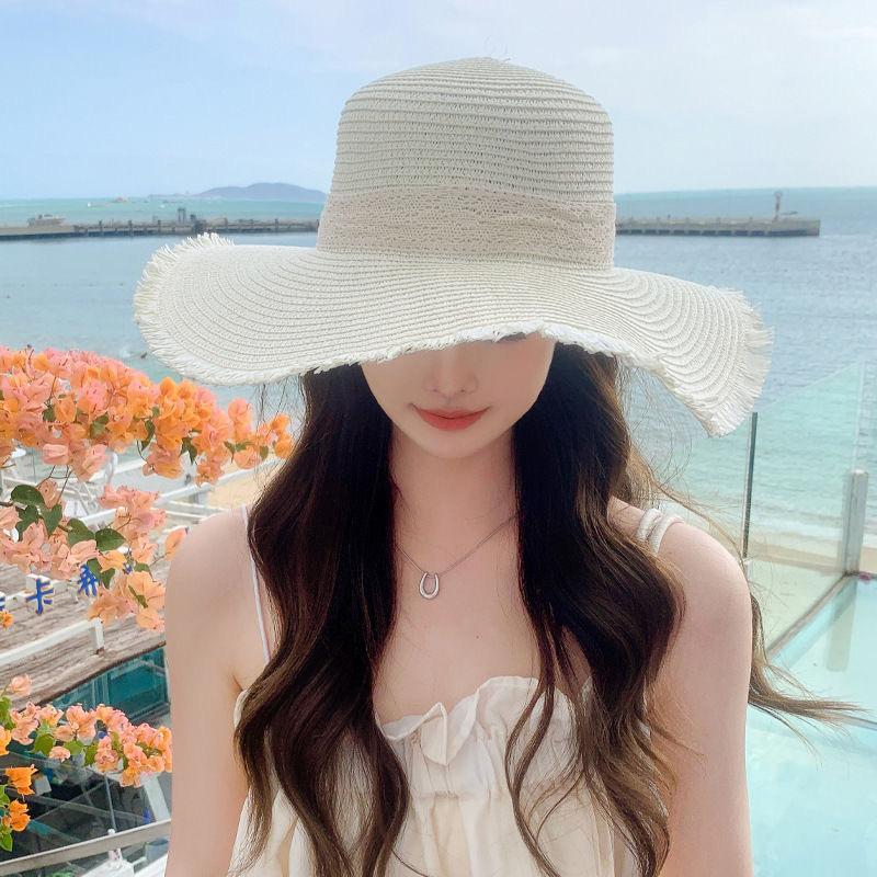 Summer new hat women's ribbon bow big eaves straw hat outdoor travel visor beach sun hat
