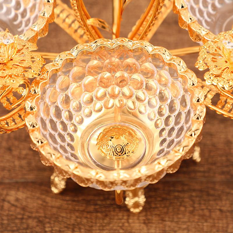 Golden flower decoration rotating fruit plate light luxury high-end glass nut snack fruit plate portable fruit plate crafts