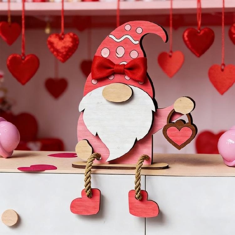 Valentines Day Wooden Gnomes Decoration Rose Gnomes Figurines Shelf Sitter with Dangling Legs Romantics Valentine Gift