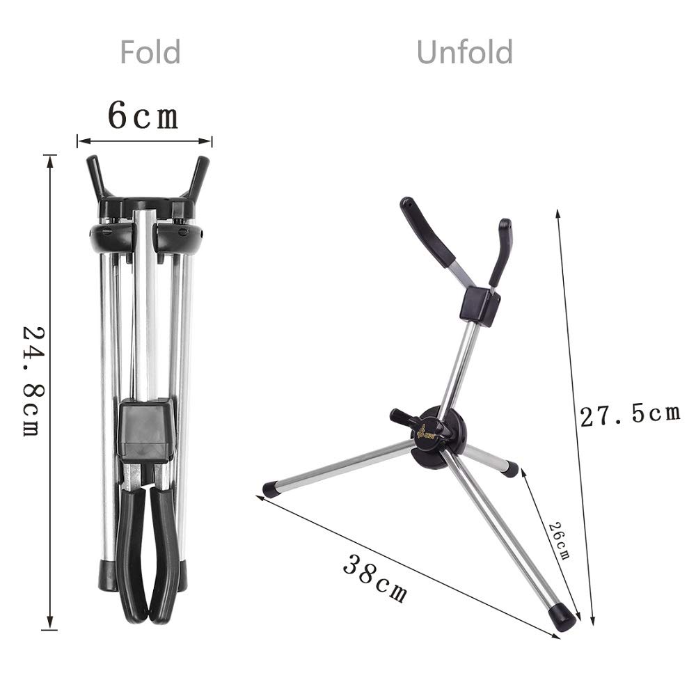 Mowind Foldable Alto Saxophone Stand, Stainless Steel Saxophone Stand Holder, Portable Saxophone Bracket, Adjustable Stand with Leather Bag