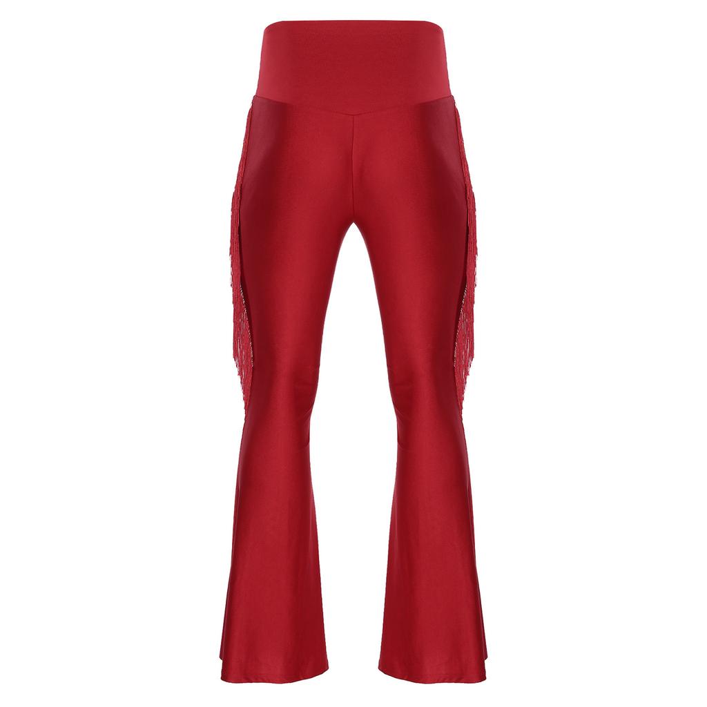 Men’s Retro Tassel Flared Pants M-XXL High Waist Bell Bottom Trousers for Stage Performance Dance Theme Party