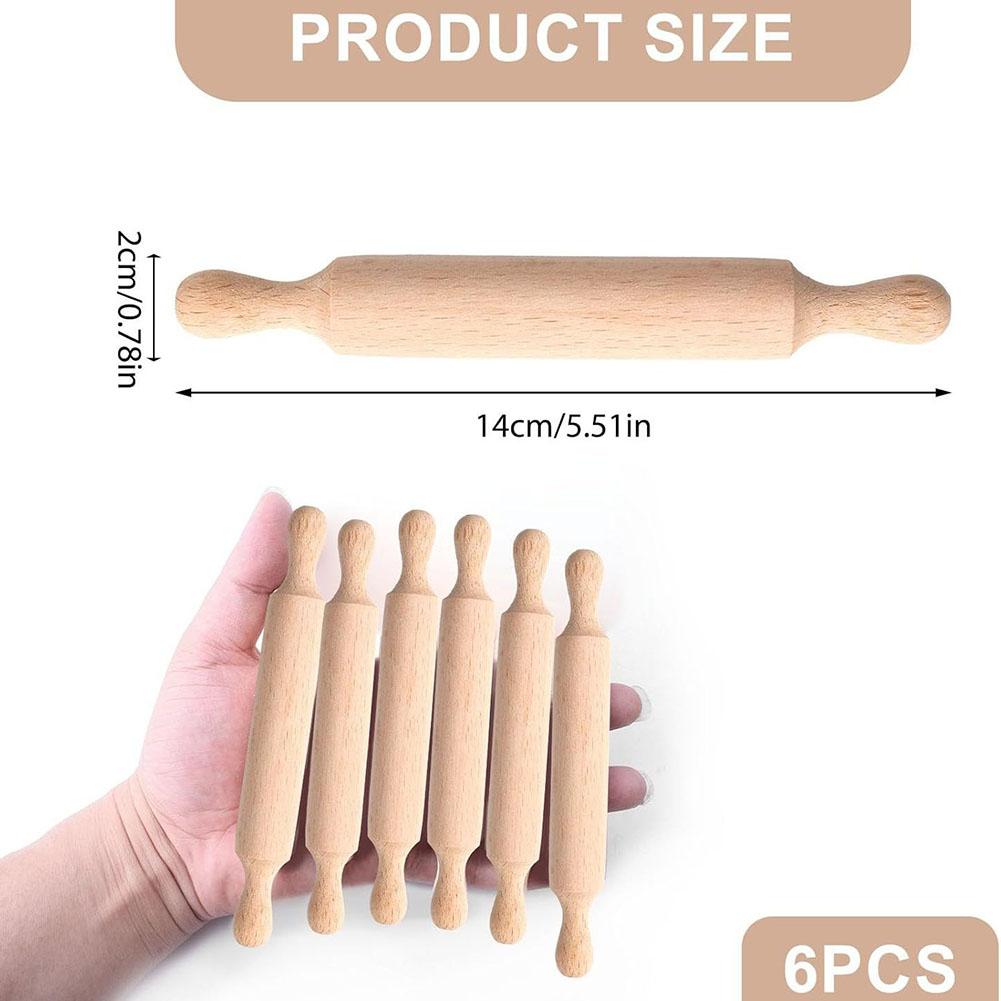 6pcs Natural Wood For Mini Rolling Pins 14x2cm for Baking and Craft Fun