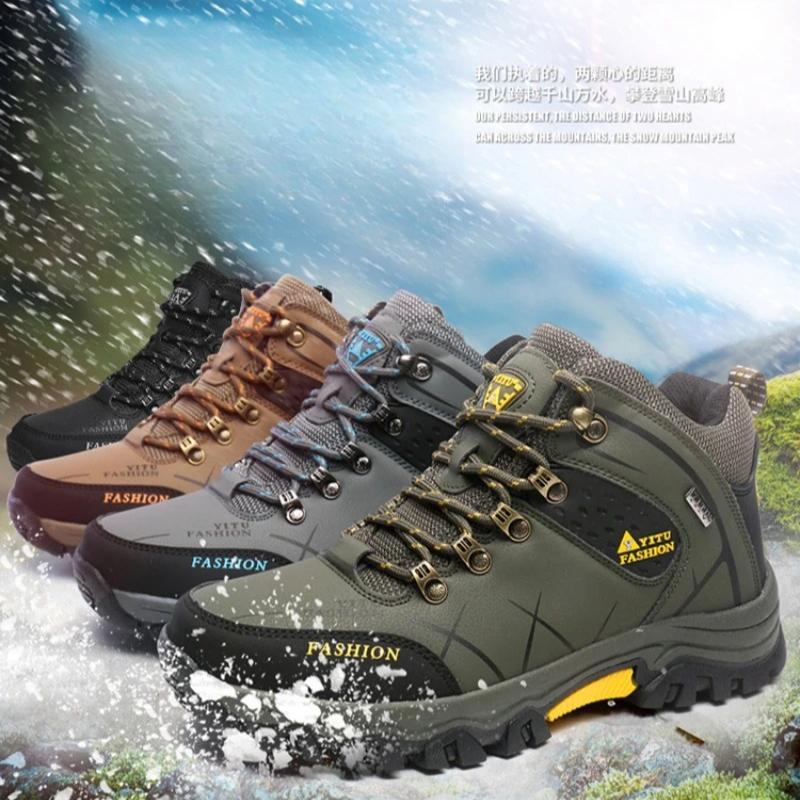Men Boots Fashion Casual High-Top Boots Winter Plush Warm Cotton Shoes Waterproof Snow Boots Outdoor Non Slip Hiking Shoes Botas