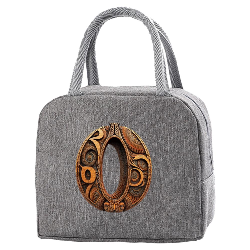 Portable Food Insulation for Traveling Wood Art Letter Printing Box Picnic Waterproof Oxford Zipper Insulation Lunch Bag