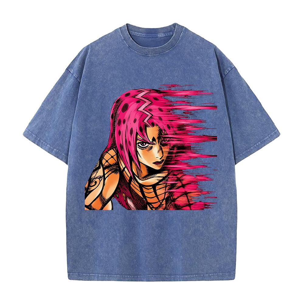 JoJo's Bizarre Adventure Diavolo King Crimson Printed Streetwear Men Women Washed Cotton T-shirts Vintage T Shirt Loose Clothing