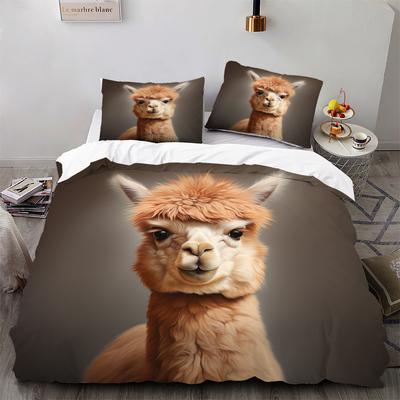 Realistischer Alpaka Tierdruck Bett Drei-Teiliges Set, Bettwäsche, Digitaldruck Bettwäsche