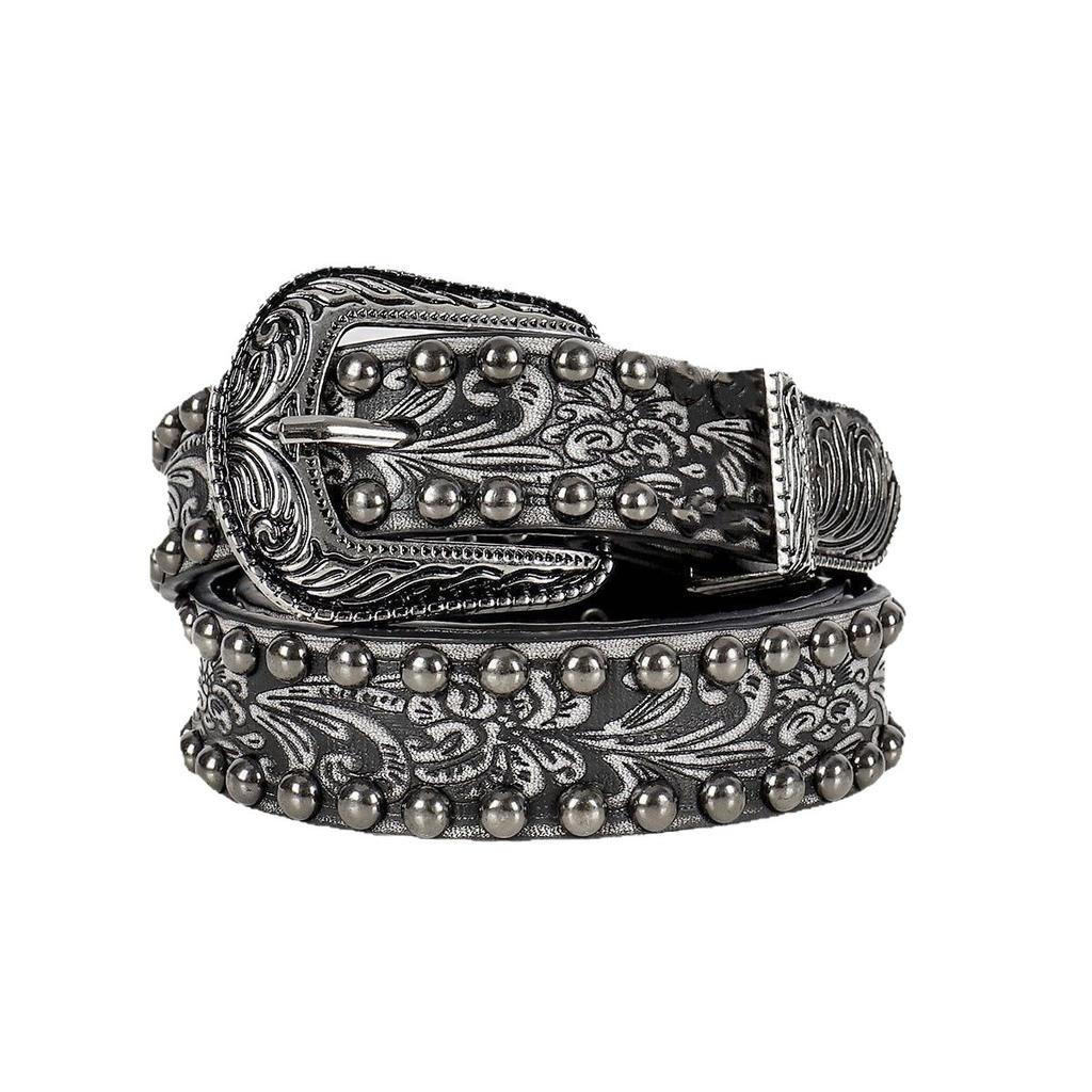 New Decadent and Trendy Millennial Girl, Retro Aged Rivet Embossed Belt, Central Asian Pin Buckle Belt for Women