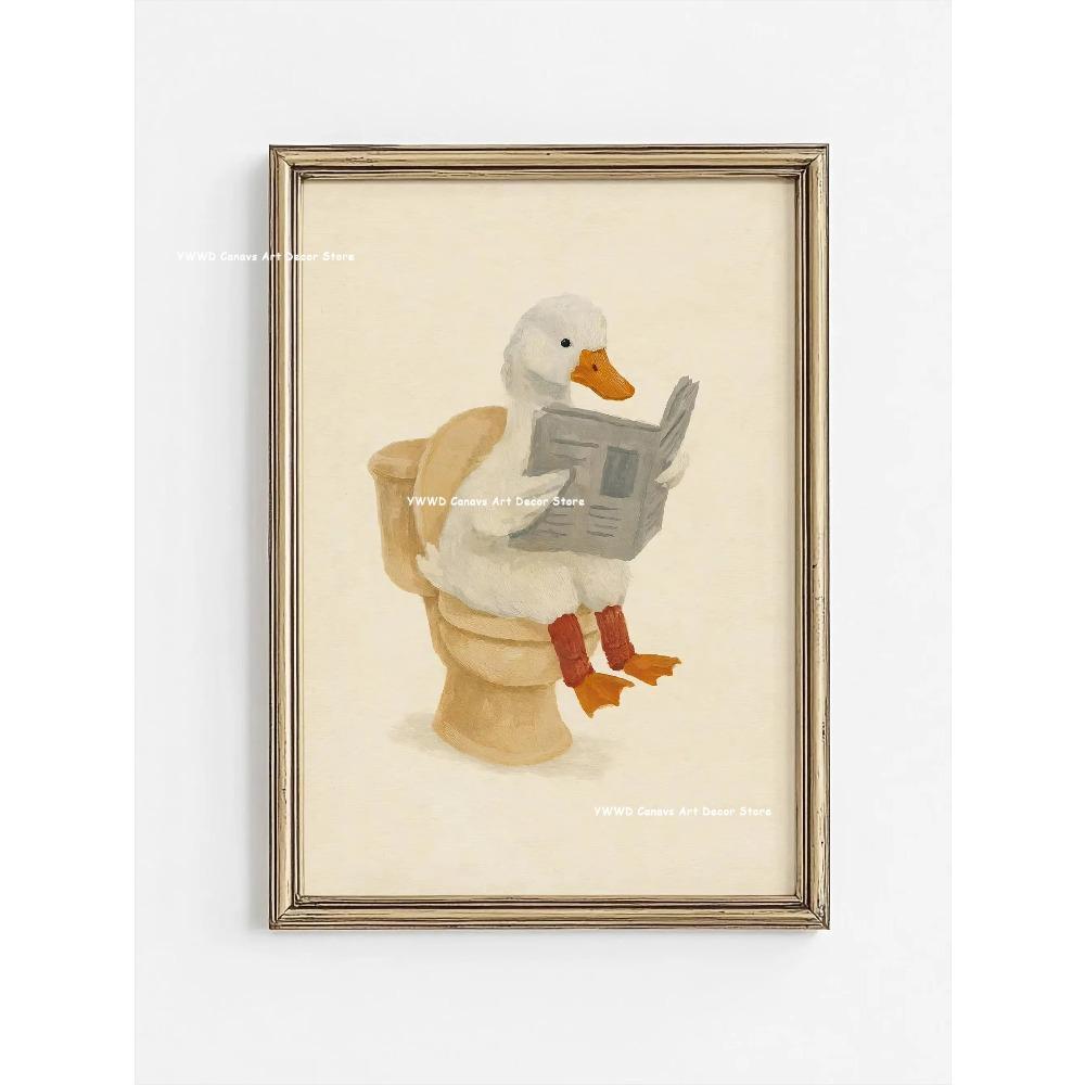 Cute Animal Bubble Bath Wall Art Cute Bathroom Animal Poster Kids Funny Toilet Paper Canvas Print for Nursery Home Decor Gifts