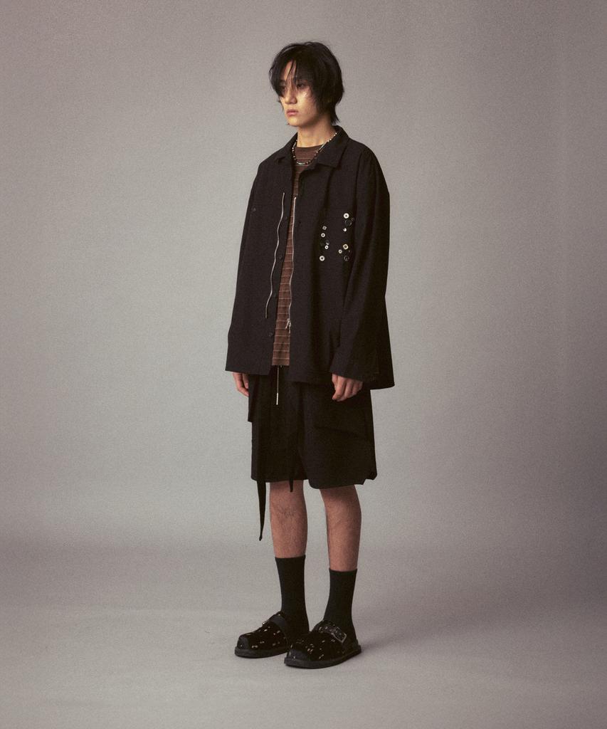 Kodeu Decorative Button Zipper Shirt_Bk