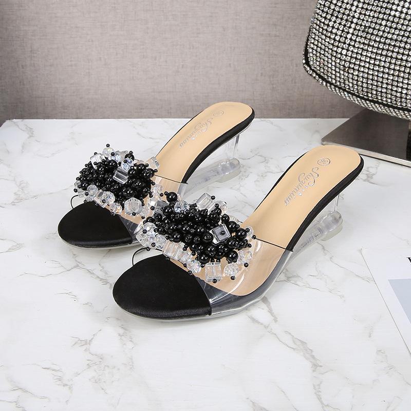Fashion Summer Women Sandals Flat Slope Heel Clear Transparent Buckle Strap Open Toe Shoes 6CM Multi-Color New Arrival