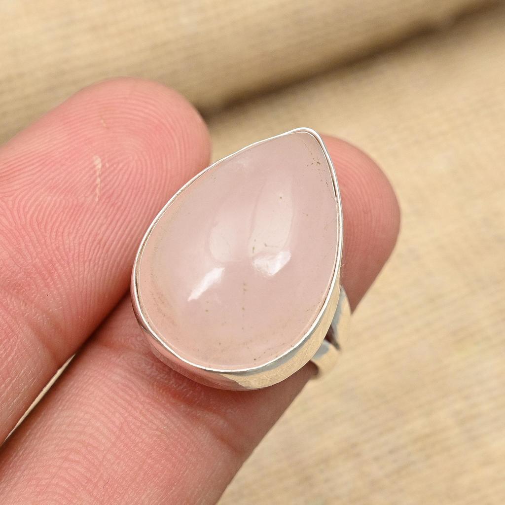 Beautiful Rose Quartz Gemstone Handmade 925 Sterling Silver Ring Jewelry
