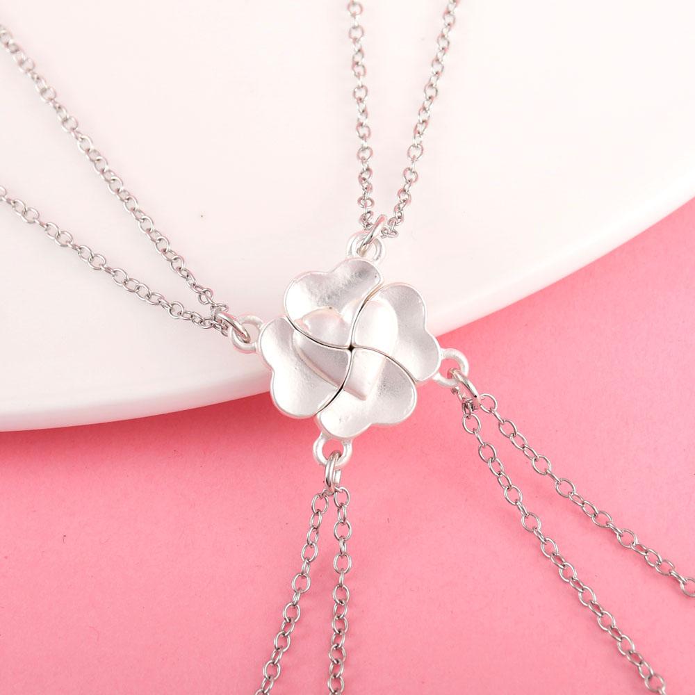 Lovecryst 4Pcs/set Fashion Lucky Four Leaf Clover Stitching Best Friend Bestie Necklace for Girls Fashion Friendship Gifts