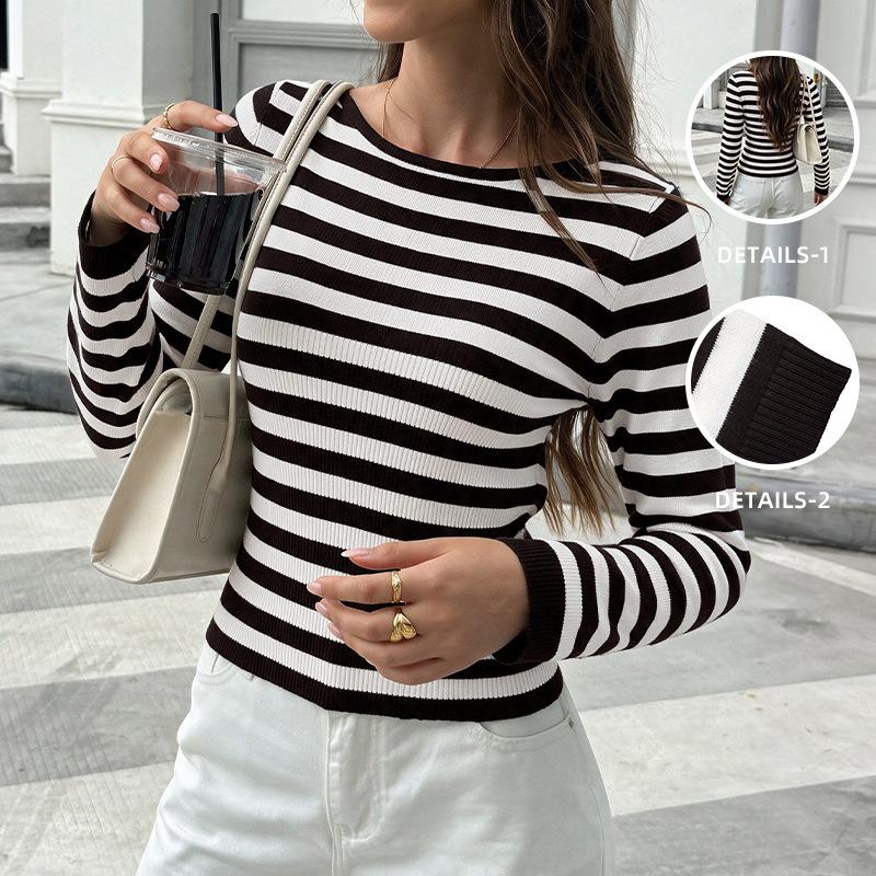 2026 Autumn/Winter Women's Striped Pullover Sweater - Trendy European & American Knitwear