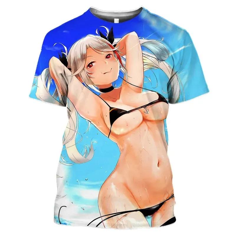 ETST0013 Nieuw Anime Game Strand Sexy Meisje 3D Geprint T-shirt met Ronde Hals Street Casual Heren en Dames O-Hals Oversized Sexy Avant-garde Plu 4XL