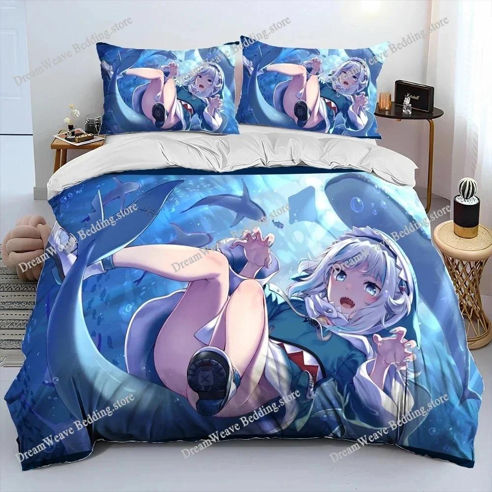 Cute Gawr Gura Hololive Anime Shark Bedding Set Duvet Cover Bed Set Quilt Cover Pillowcase Comforter King Queen Size Boys Adult7