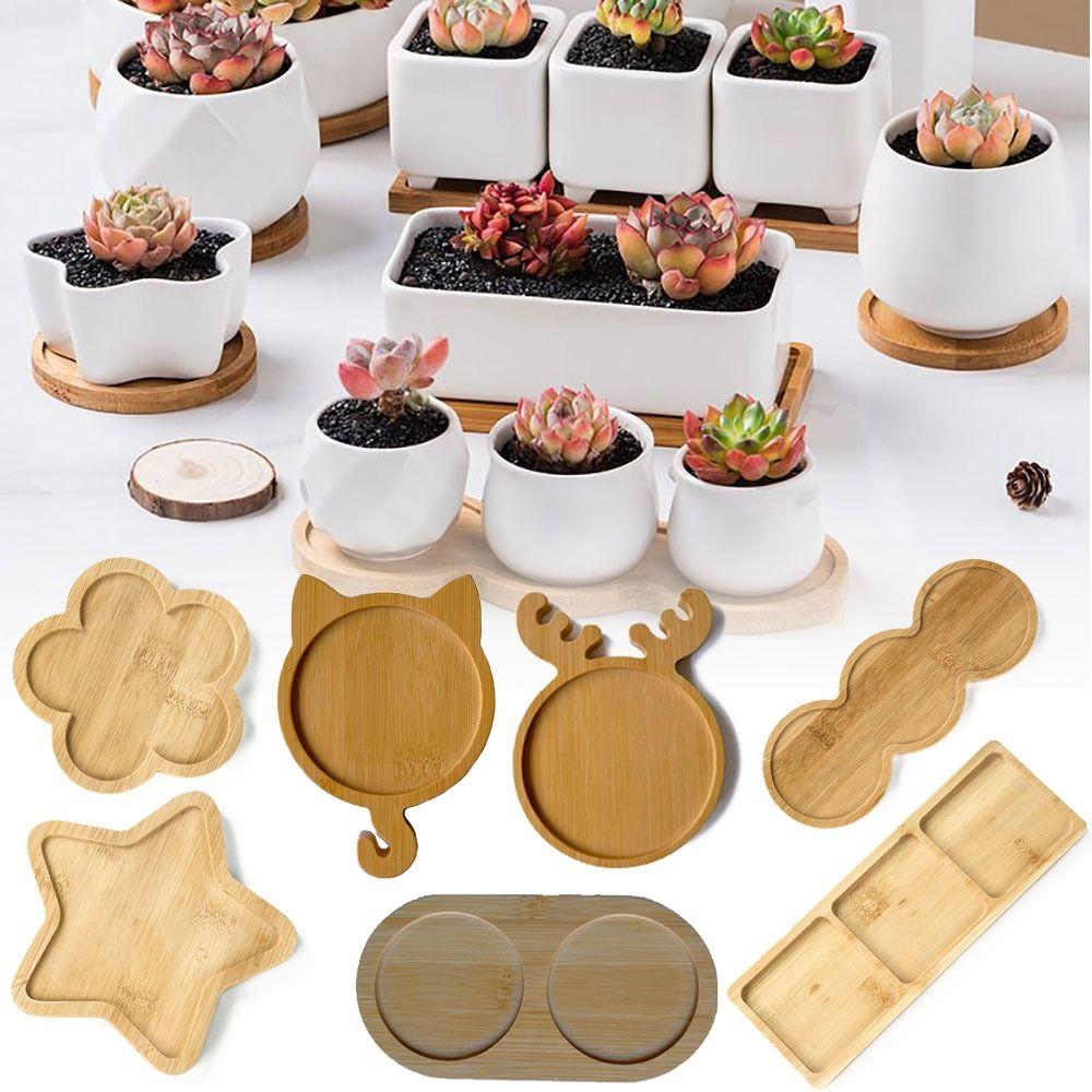 Five-pointed Star Flowerpot Tray Bamboo Wood Planter Stander Base Gift Succulents Bonsai Holder