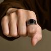 Punk Vintage Ethnic Rings for Men Retro Viking Knot Rune Finger Band, Black Geometric Square Stone Signet Ring Jewelry