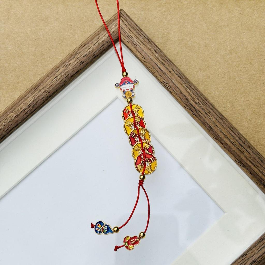 Handmade Red String Blessings Keychain Pendant for Men & Women - Retro Woven Rope Circle Ornament