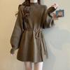 Plus Size Women's High Neck Knit Dress: Waist-Cinching Slimming Base Layer for Autumn/Winter