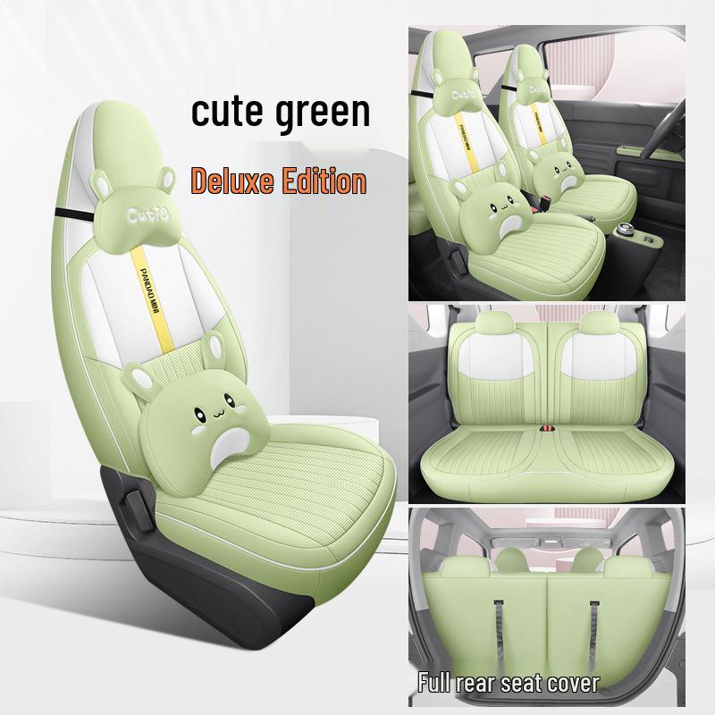 2023 Cute Panda Mini Car Seat Cushion – 120km Model, Full Surround Cartoon Leather Cover