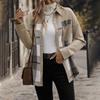 Veste décontractée à carreaux et poches à revers pour femme, grande taille, automne