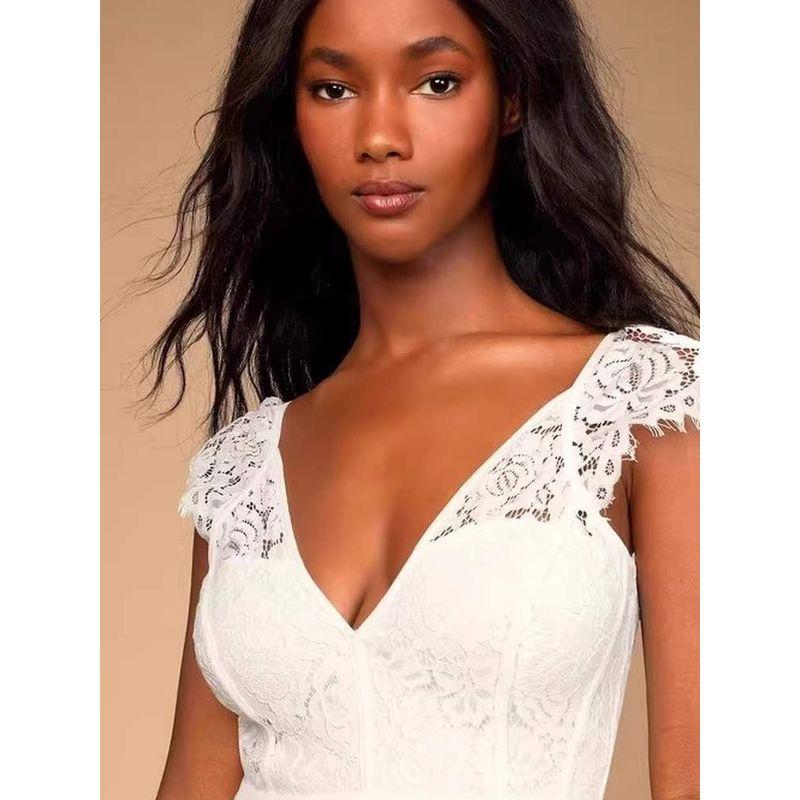 Foreign Trade Lu's Light Wedding Dress Fashion Lace Backless Slimming Lace Split Chiffon Vacation Elegant Simple Dress